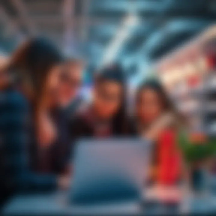 A group of people looking at reviews and ratings on a laptop about Roxymoxy.com