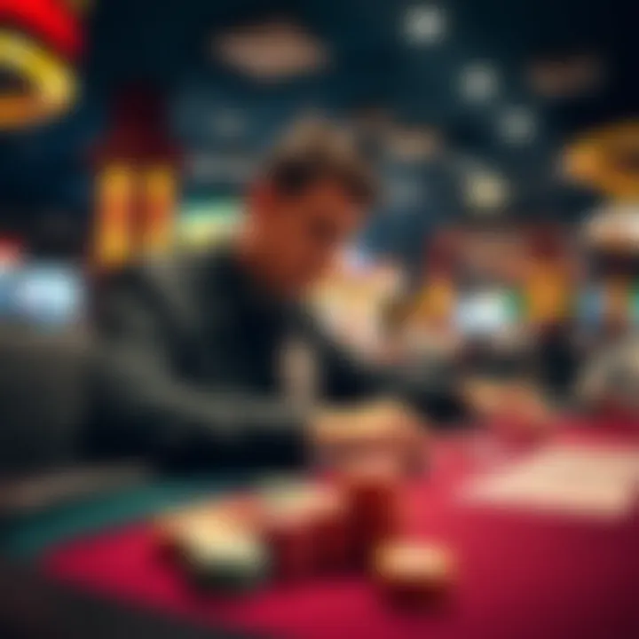 A player focusing on their poker hand during a short stack game at a California casino, with chips and cards visible on the table.