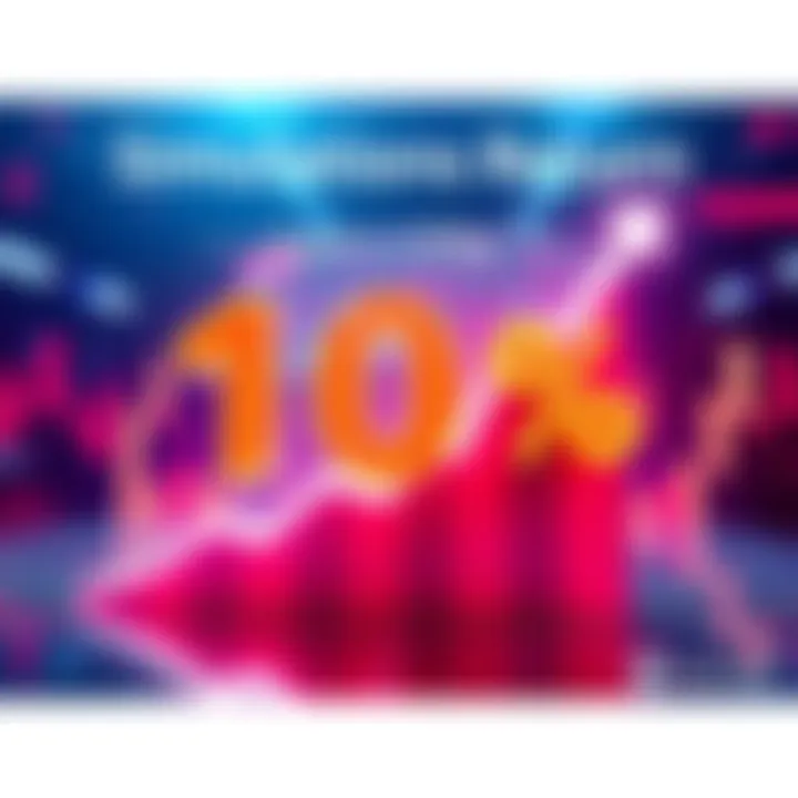 A digital banner showing a bold announcement of simulations returning with a 10% offer, featuring a graph symbolizing growth and opportunity