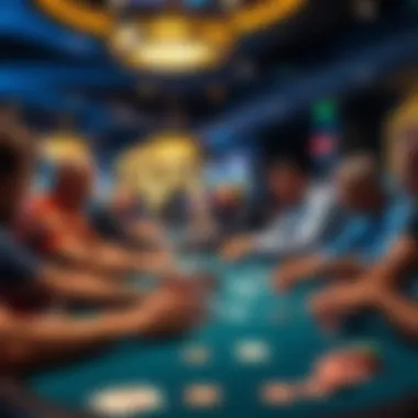 Single Table Poker Tournament Players engaged in a fast-paced Single Table Poker Tournament at a casino, focusing on their cards and chips