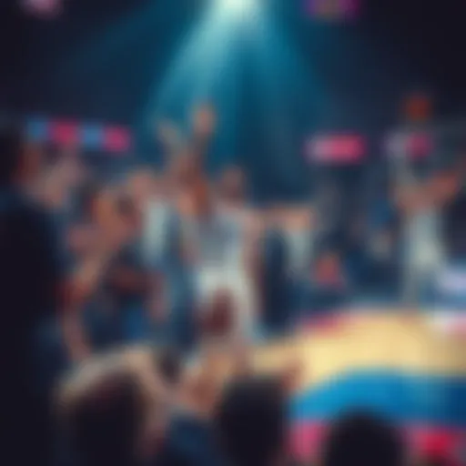 The Philadelphia Sixers rallying together on the court while fans cheer enthusiastically during their comeback against a 9-point deficit in the fourth quarter.