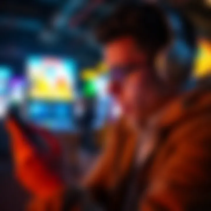 Skill-based money games on a smartphone A person playing skill-based money games on a smartphone, showing concentration and excitement.