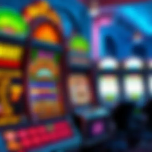 A colorful display of various slot machines showing their payout percentages and player favorites.