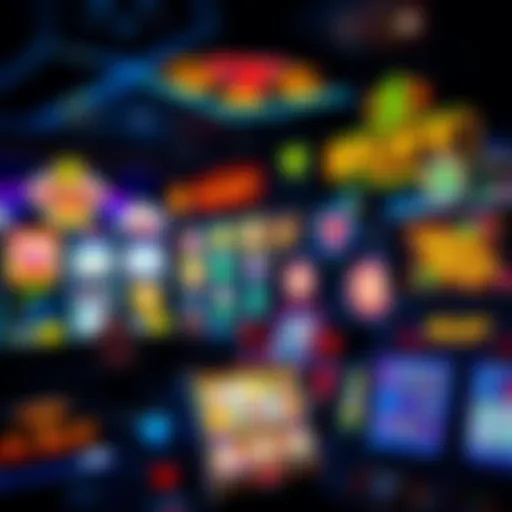 A vibrant display of various slot games with colorful graphics and spinning reels.