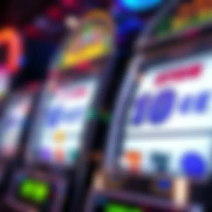 Close-up of two slot machines showing 1 cent and 10 cent betting options, highlighting different paylines