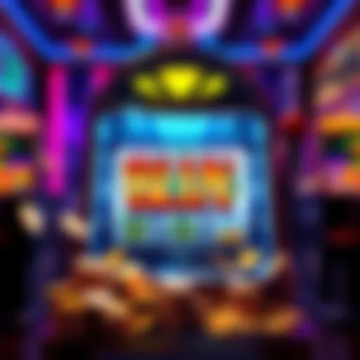 A vibrant slot machine displaying a big win with bright lights and coins spilling out