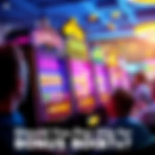A colorful slot machine displaying bonus boosts and coins, with players watching in excitement.