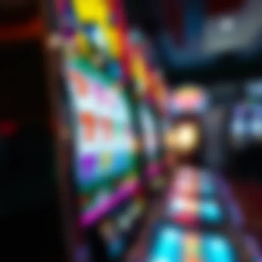 A slot machine showing spinning reels with bright symbols and lights