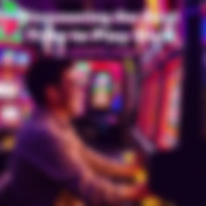 A person playing a slot machine, watching the spinning reels with excitement and anticipation.