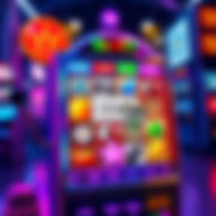 A colorful slot machine featuring symbols and themes reminiscent of GTA 6, showcasing urban settings and action elements