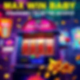 A colorful slot machine displaying a jackpot win with bright lights and coins spilling out.
