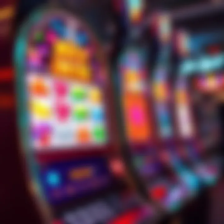 A colorful slot machine displaying various symbols and a large jackpot amount on the screen, representing a chance for max win.