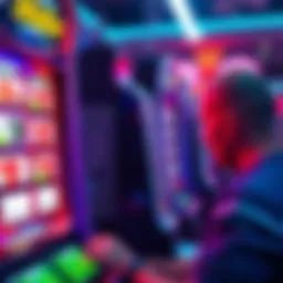 A slot machine showing transparent odds and a player examining the screen, highlighting clear winning chances