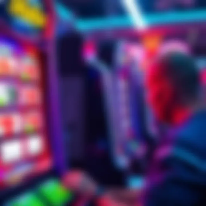 A slot machine showing transparent odds and a player examining the screen, highlighting clear winning chances