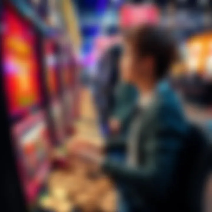 A player at a slot machine, surrounded by coins, symbolizing account rotation and RTP discussions