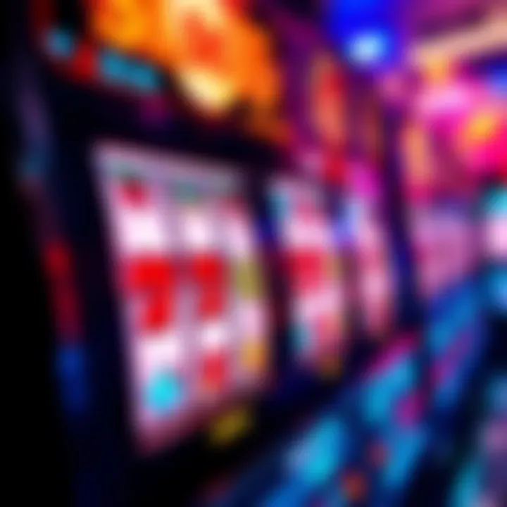 A close-up view of a slot machine showing a winning combination of symbols and bright lights