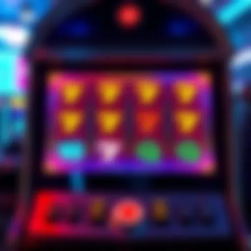 Slot machine with six scatter symbols A slot machine showing six scatter symbols on the screen with bright colors and lights, indicating a big win opportunity.