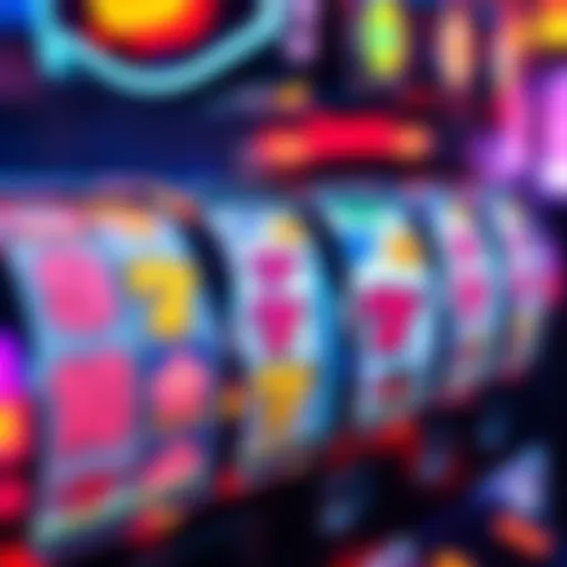 A close-up of a slot machine displaying spinning reels with various colorful symbols, showcasing the excitement of playing slots.
