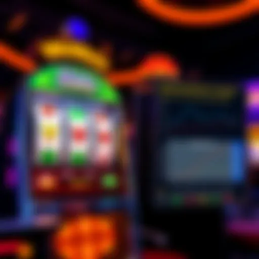 A colorful slot machine with a volatility chart displayed next to it, illustrating gaming strategy concepts.