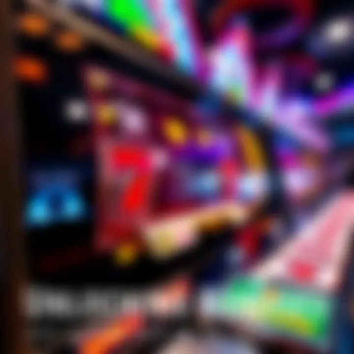 Spinning Slot Machine A close-up view of a slot machine showing vibrant symbols as the reels spin, with a focus on the excitement of gaming.