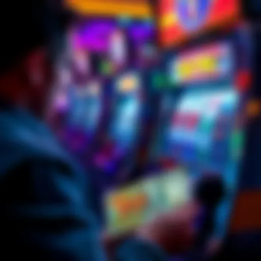 A person playing a slot machine with a €10 bill beside them.