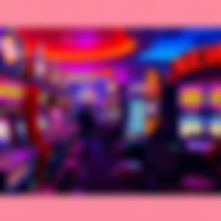 A vibrant casino scene showing slot machines on one side and house games like Keno on the other, with players engaged and strategizing their bets.