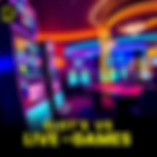 A vibrant scene showing a slot machine on one side and a live dealer gaming table on the other, representing different gaming options.