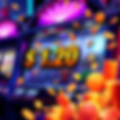 A vibrant display of a slot machine with coins and bonus symbols, showing the excitement of $1.20 spins