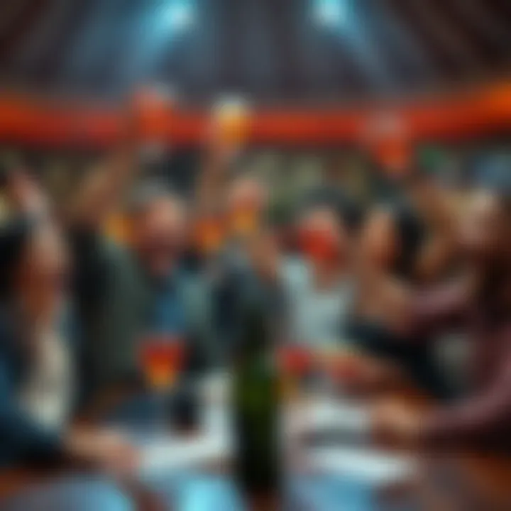 A group of excited friends celebrating a small betting win, raising their glasses in joy, with betting slips on the table