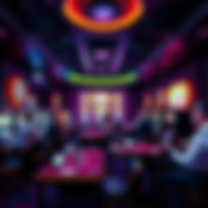 A cozy interior of a smaller crypto casino with players engaged at gaming tables and slot machines.