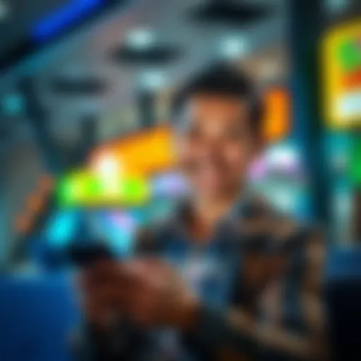 Person enjoying a small gambling win during a break A person smiling while checking their gambling winnings on a mobile device during a work break