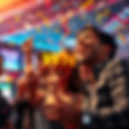 People celebrating a small jackpot win with smiles and confetti