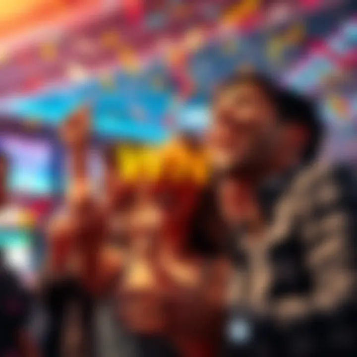 Celebration of a Small Win People celebrating a small jackpot win with smiles and confetti