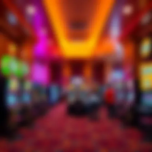 A cozy, inviting interior of a small casino with colorful slot machines and a few players enjoying their games.