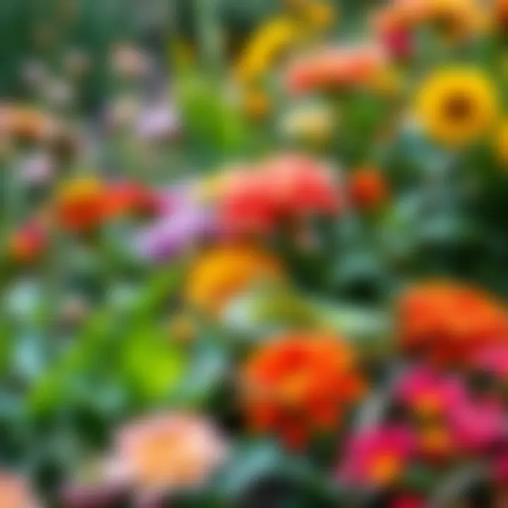 A green snake coiled among colorful flowers in a backyard garden, blending in with the plants.