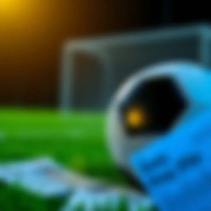 A close-up of soccer betting slips and a soccer ball on a green field