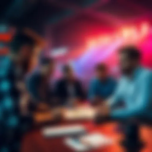 People discussing soccer betting picks for February 6, 2026, with charts and notes on the table.