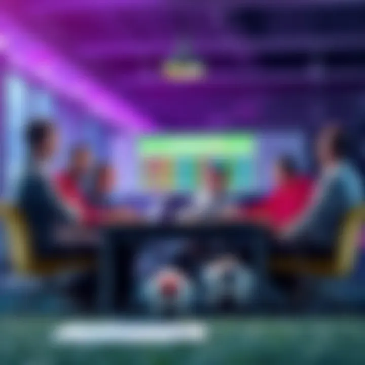 A group of people discussing soccer betting strategies around a table with charts and notes on April 15, 2026