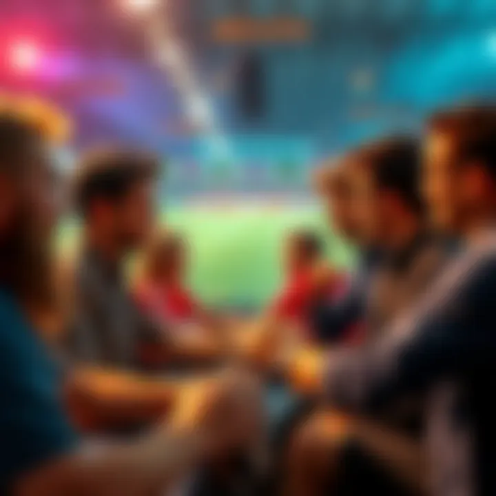 Soccer Betting Discussion A lively group of people discussing soccer betting picks with excitement, showcasing strategies and predictions for the day.