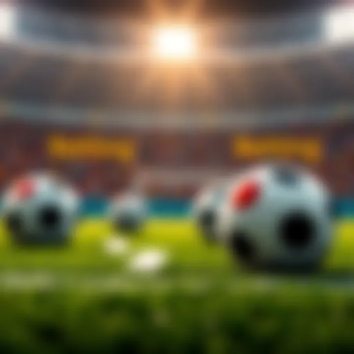 A football pitch with soccer balls and betting slips, featuring logos of EPL, Serie A, Ligue 1, and Bundesliga