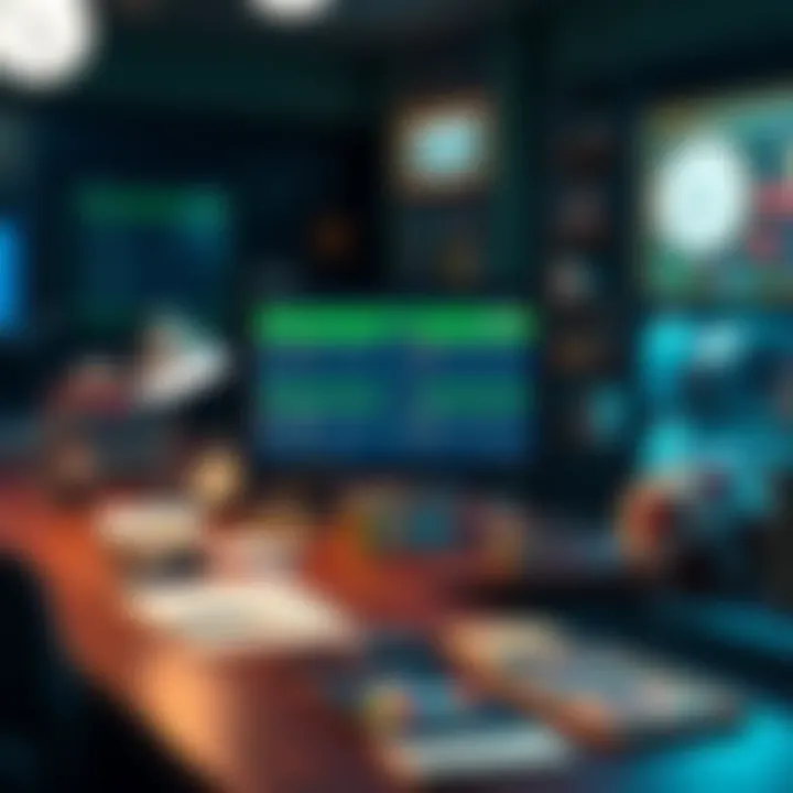 A bookmaker's desk with soccer betting odds and expert picks displayed on a digital screen, along with soccer memorabilia.