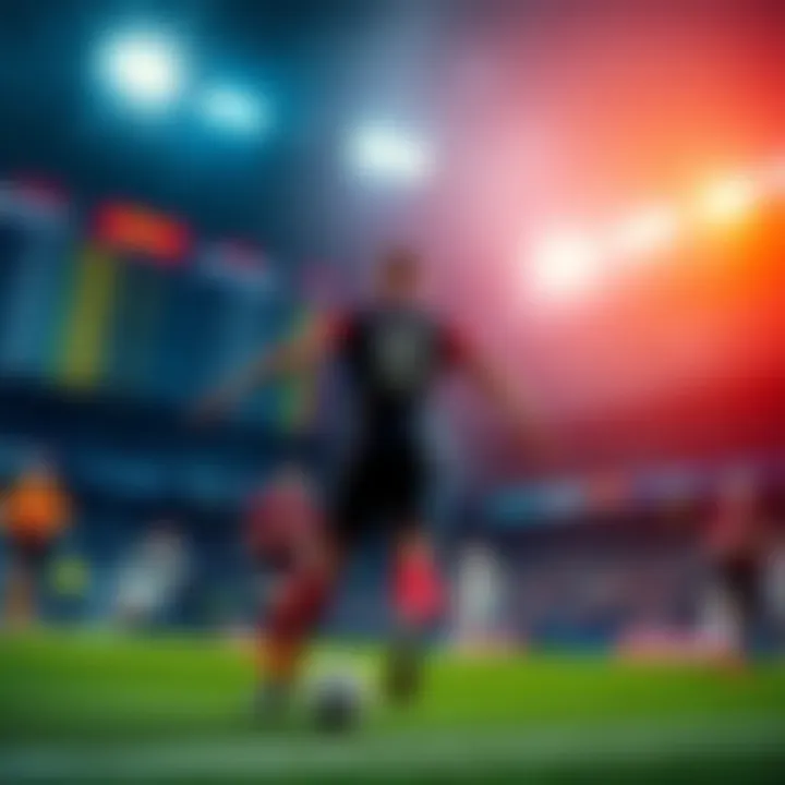 A vibrant soccer match scene with betting odds displayed, showing fluctuating moneylines for teams in action, highlighting EPL, UCL, and La Liga matches.
