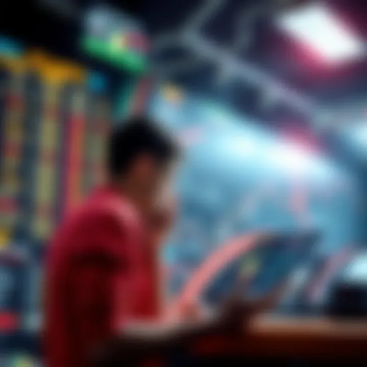 A sportsbook with odds displayed on soccer matches and a person reviewing betting options
