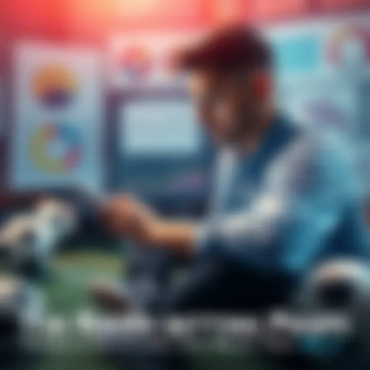 Soccer Betting Props A person analyzing soccer betting props on a tablet, surrounded by soccer balls and charts