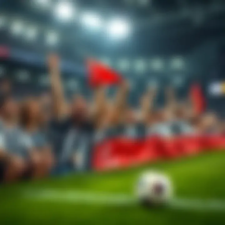 A group of enthusiastic fans cheering and holding banners at a soccer game
