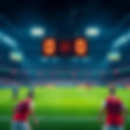A soccer match showing the scoreboard with a score of 0-0, reflecting a draw between two teams