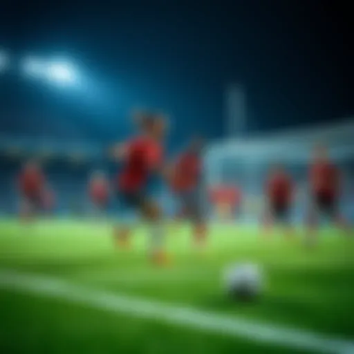 A group of soccer players celebrating a goal on the field during a Friday night match