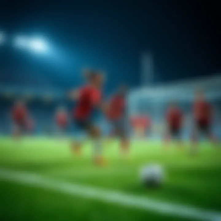 A group of soccer players celebrating a goal on the field during a Friday night match