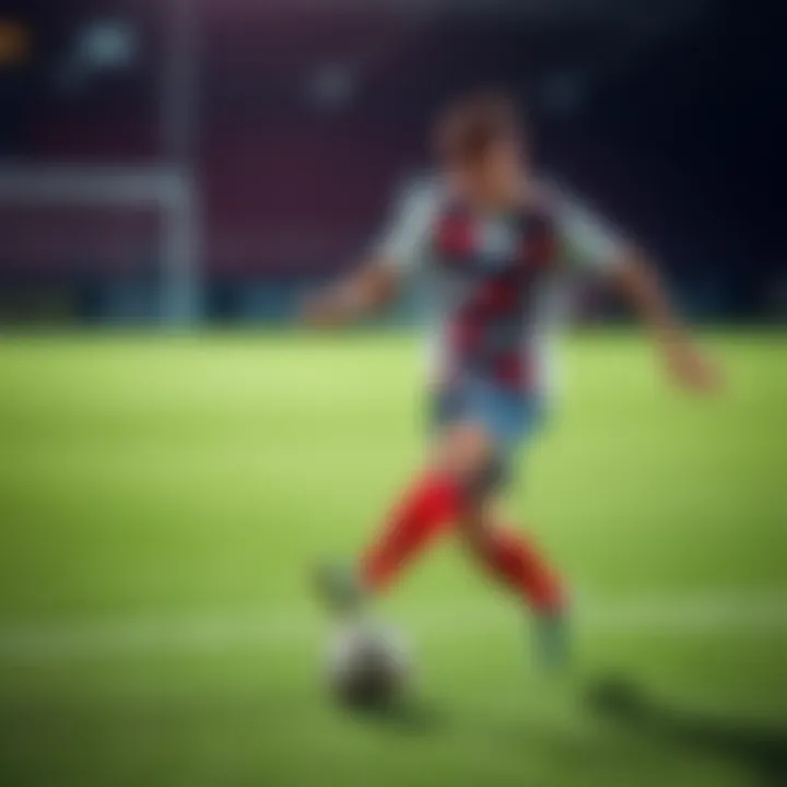 Soccer player dribbling the ball A soccer player performing a dribble with the ball while facing a defender