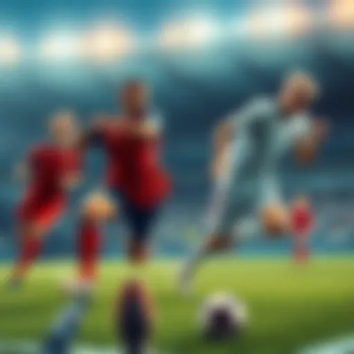 A dynamic scene featuring players from soccer and tennis during a match, showcasing excitement and competition between the two sports.